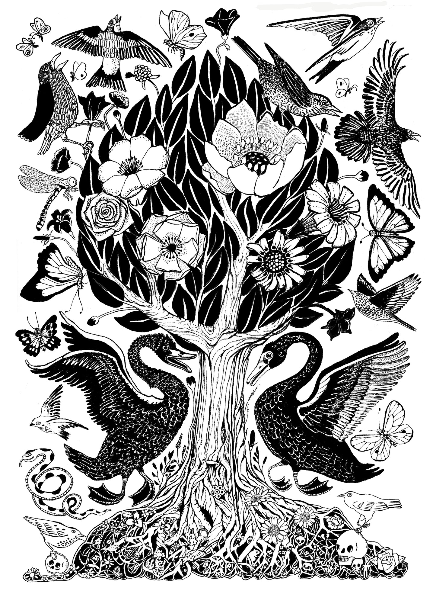 Birds and Tree- Glicee print on fine art paper cotton (289/gsm) - A4